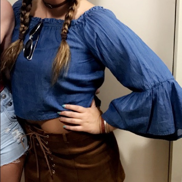 Denim Crop Top with Bell sleeves - Picture 2 of 2